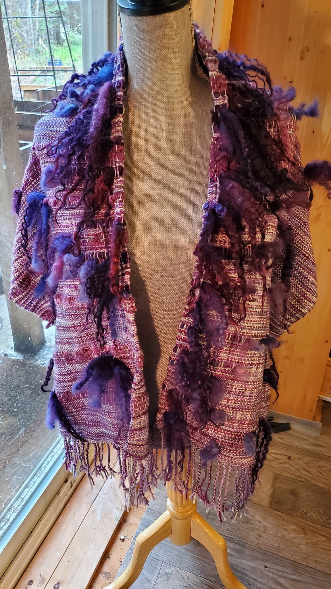 Purple Scarf. Hand weaved. Wool good with Acrylic. Handmade.