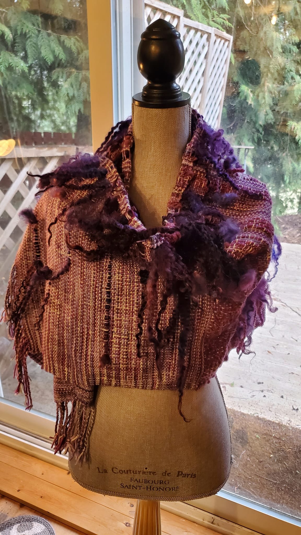 Beautiful browns hand woven shawl with art yarn wool popular